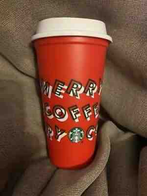 Starbucks Christmas Holiday Merry Coffee Reusable Hot Cup w Lid 2019 Red 16 oz - Sold on eBay Aug 28, 2021 for $6.00