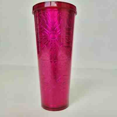STARBUCKS Pink Magenta Embossed Tin Floral Foil Metallic Tumbler without Straw - Sold on eBay Jun 18, 2021 for $86.00