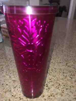 STARBUCKS Pink Magenta Embossed Tin Floral Foil Metallic Tumbler without Straw - Sold on eBay Aug 06, 2021 for $85.00