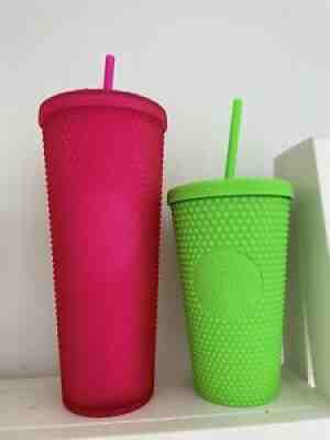 Starbucks Fall 2021 Neon Hot Pink Neon Lime Green Studded Tumbler Cold Cup Set - Sold on eBay Aug 30, 2021 for $79.00