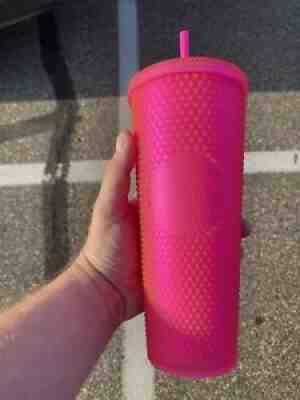 NEW Starbucks Neon Pink Tumbler Fall 2021 24oz Studded Cold Cup In Hand New - Sold on eBay Aug 25, 2021 for $45.00