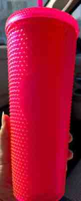 Starbucks Fall 2021 Neon Pink 24oz Studded Cold Cup - Sold on eBay Aug 07, 2021 for $95.00