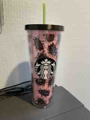 RARE HTF Starbucks Pink Beetle Tumbler Cold Cup Venti 24oz Good Condition