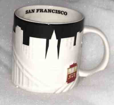 Starbucks San Francisco City Relief Coffee Mug Black White Cable Car 18 oz 2012 - Sold on eBay Aug 04, 2021 for $20.49
