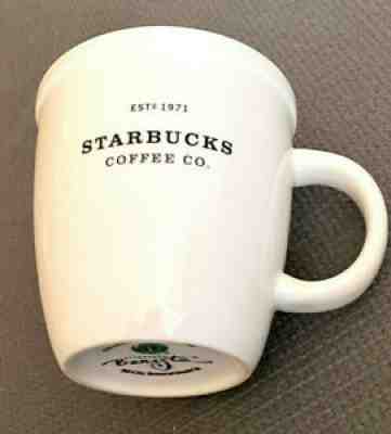 New ~ STARBUCKS 2001 Coffee Mug Cup Barista White 18oz Black Graphics Est. 1971 - Sold on eBay Aug 01, 2021 for $23.99