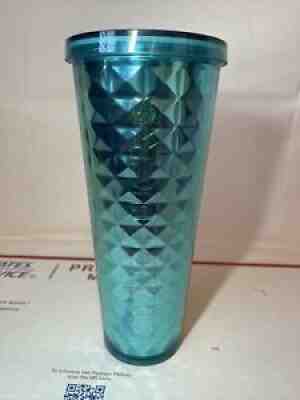 Starbucks 2015 Turquoise Teal 24 oz Venti Tumbler Holographic Foil Diamond - Sold on eBay Aug 23, 2021 for $25.00
