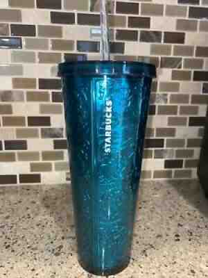Starbucks 2017 Cold Cup 24oz Tumbler Embossed Tin Floral Metallic Foil Teal Blue - Sold on eBay Jul 18, 2021 for $96.00