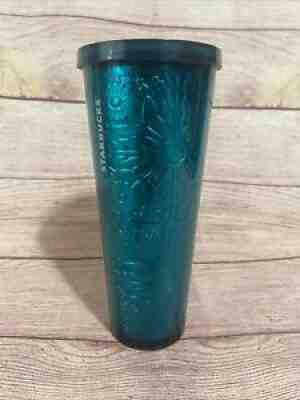 Starbucks 2017 Cold Cup 24 Oz Tumbler Embossed Tin Floral Metallic Foil Teal Rar - Sold on eBay Jul 03, 2021 for $69.99