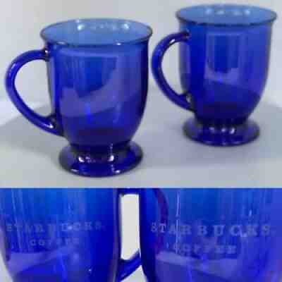 Vintage Two Starbucks Cobalt Blue Glass Mugs Etched with Logo - Sold on eBay Sep 06, 2021 for $19.99