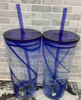 (2) TWO Starbucks Recycled Glass Blue Swirl Cold Cup Tumblers Grande 18 oz straw - Sold on eBay Sep 11, 2021 for $20.99
