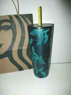 Starbucks Fall 2021 Teal & Green Floral 24 Oz Stainless Steel Tumbler NWT - Sold on eBay Sep 05, 2021 for $50.00