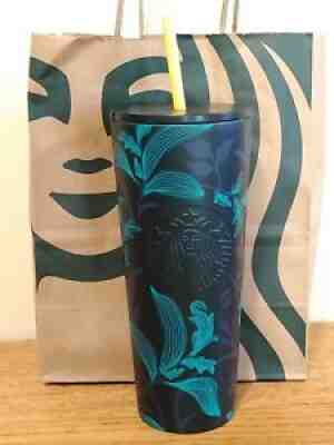 Starbucks Fall 2021 Green & Teal Blue Floral Stainless Steel Venti 24oz Tumbler - Sold on eBay Sep 10, 2021 for $41.99