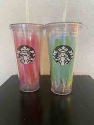 Starbucks Pink Orange Green Blue Paint Brush Stripes 2 Tumbler 20oz 2016 Vent - Sold on eBay Aug 19, 2021 for $12.00