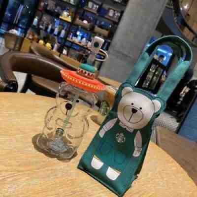 Starbucks Milk Straw Hat Bear Mugs Glass Cup Straw Coffee Cup Tumbler W/Bag&Plug - Sold on eBay Jul 18, 2021 for $38.99
