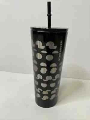 Starbucks Black & Silver polka dot Stainless Tumbler 24 fl oz Lid & Straw - Sold on eBay Aug 01, 2021 for $22.00