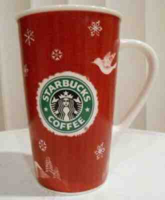 2008 STARBUCKS LOGO 16 oz. RED TALL CHRISTMAS COFFEE MUG, DEER, TREE, DOVE. - Sold on eBay Jul 11, 2021 for $7.99
