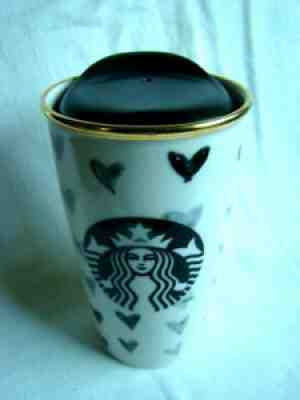 Rare Starbucks Black Heart Ceramic Travel Tumbler Mug w/ Lid Hot or Cold - 2014 - Sold on eBay Aug 01, 2021 for $7.99