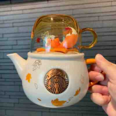 Starbucks 2021 China Autumn Forest Fox Glass Cup Lid Teapot 12oz Set - Sold on eBay Sep 04, 2021 for $89.99