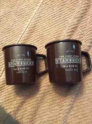 STARBUCKS 14 oz Brown Enamel THE FIRST STARBUCKS STORE Pike Place Coffee Mug Set - Sold on eBay Jul 07, 2021 for $19.99