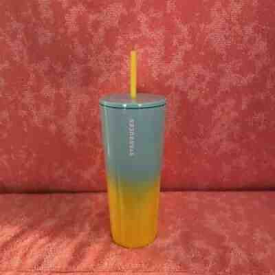 New Starbucks 2021 Summer OmbrÃ© Teal and Yellow Stainless Venti 24oz Tumbler Cup - Sold on eBay Jul 10, 2021 for $20.50
