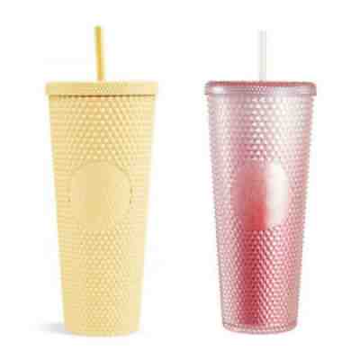 2021 China Starbucks Tumblers Two 24oz Straw Cups-Matte Yellow and Peach Studded - Sold on eBay Jul 24, 2021 for $115.00