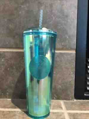 New Starbucks Summer 2021 Iridescent Kaleidoscope Turquoise ColdCup Tumbler 24oz - Sold on eBay Sep 03, 2021 for $34.00