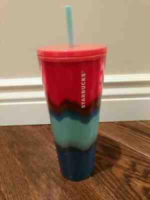 Starbucks Summer 2021 Color Wave (Red, Aqua, Blue) 24oz Cold Cup (Tumbler) - NEW - Sold on eBay Jul 13, 2021 for $25.00
