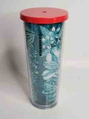 Starbucks Blue Tropical Aqua Flowers Venti Cold Tumbler 24 fl oz, No Straw