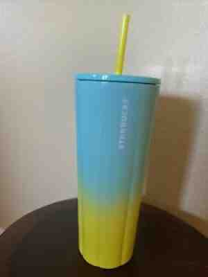 Starbucks Summer 2021 Blue and Yellow Ombre Stainless Steel 24oz Venti Tumbler - Sold on eBay Jul 23, 2021 for $32.00