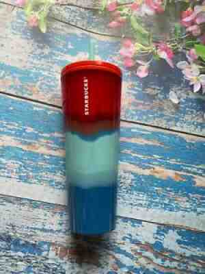 Starbucks 2021 Summer Red Wave Ombre Aqua, Blue 24 oz Venti tumbler Cup New - Sold on eBay Jun 23, 2021 for $27.99