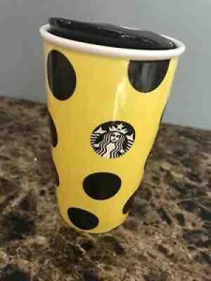 STARBUCKS Yellow and Black Polka Dot Ceramic Travel 12oz Tumbler 2015, Excellent - Sold on eBay Jul 14, 2021 for $12.99