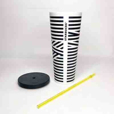 RARE Starbucks Black White Zebra Stripe Matte Venti Cold Cup Tumbler 24 w STRAW - Sold on eBay Jul 29, 2021 for $249.22