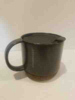 Starbucks Cork Bottom Mug Cup Dark Gray Ceramic Black Plastic Lid 12 Oz 2016 - Sold on eBay Aug 30, 2021 for $22.99