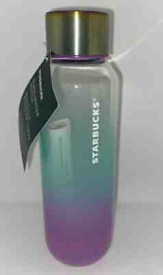 STARBUCKS Summer 2021 TURQUOISE TEAL & PURPLE 20 oz. GLASS WATER BOTTLE Rainbow - Sold on eBay Sep 09, 2021 for $33.99