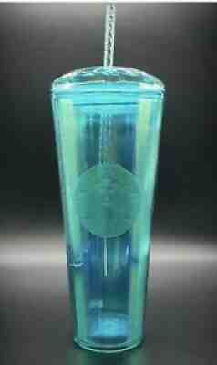 Starbucks 2021 Summer Turquoise Teal Blue Iridescent Kaleidoscope Tumbler 24 oz - Sold on eBay Sep 04, 2021 for $26.00