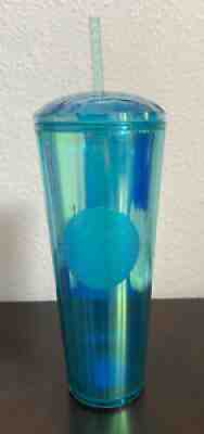 Starbucks 2021 Summer Turquoise Teal Blue Iridescent Kaleidoscope Tumbler 24 oz - Sold on eBay Jul 04, 2021 for $28.00