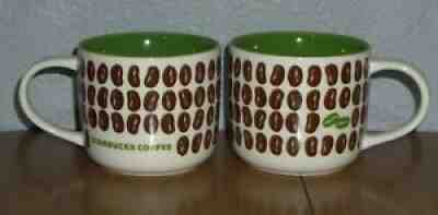 Set of 2 Starbucks Mugs 2009 Coffee Beans Brown & Green 12 oz Bone China MINT! - Sold on eBay Sep 05, 2021 for $9.97