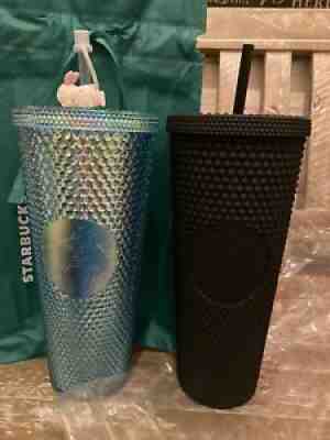 Starbucks Matte Black Studded and Starbucks Sakura Baby Blue Studded Tumblers