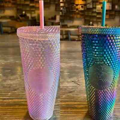 Starbucks Unicorn (Oil Slick) and Sakura (Bling Pink) Studded Tumbler - Sold on eBay Aug 07, 2021 for $292.00