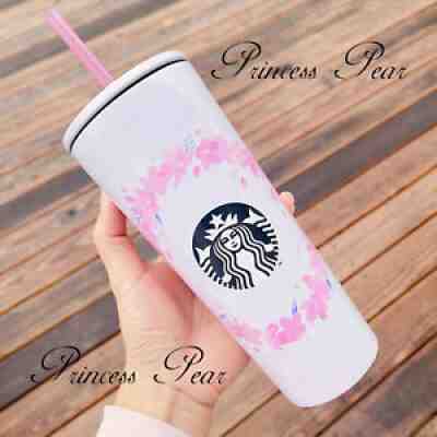 Starbucks 2021 Stainless Tumbler 16 oz.Cup Glitter Pink Sakura Wreath US Seller - Sold on eBay Aug 15, 2021 for $75.95