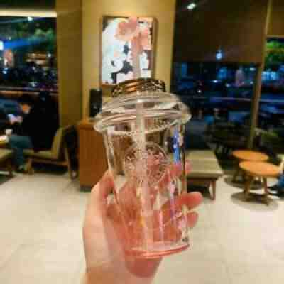 New China Starbucks 2021 Pink Sakura Topper 16oz Gradual Glass Straw Cup Tumbler - Sold on eBay Jul 27, 2021 for $72.99