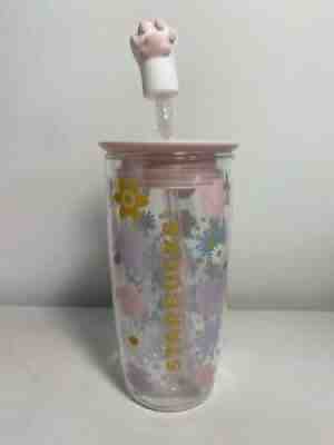 Starbucks China 2021 Tumbler Pink Sakura cat paw topper 12oz Glass Cup - Sold on eBay Jul 24, 2021 for $65.00