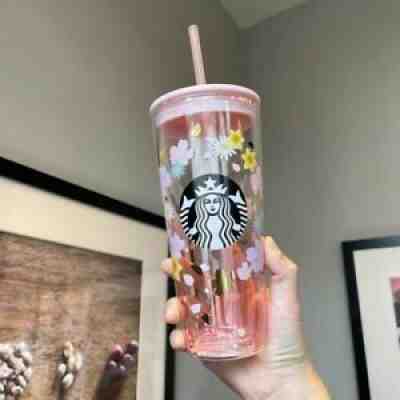2021 Starbucks Tumbler Pink Sakura Double wall Glass Flower Straw Cup 591 ml Mug - Sold on eBay Aug 12, 2021 for $48.99