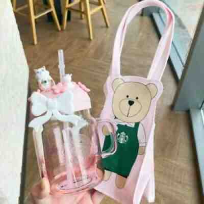 2021 Pink Sakura Straw Cup Starbucks Cat Straw Cup Coffee Cup With Bear Bag New - Sold on eBay Jun 24, 2021 for $39.99