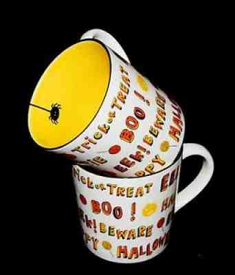Starbucks 2007 Set Of 2 Halloween Mugs Yellow Interior w/Hanging Black Spider - Sold on eBay Jul 31, 2021 for $29.99