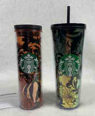 Starbucks 2021 LTD Halloween Fall Set 24 Oz Foil Webs Tumbler & 16 Oz Cat Orange - Sold on eBay Sep 09, 2021 for $98.00