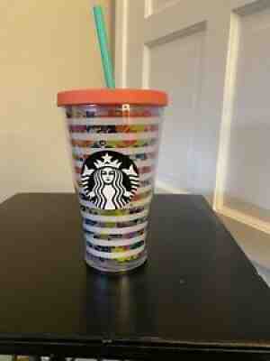 Starbucks white strips colorful floral graphics venti 16 oz Rare - Sold on eBay Aug 19, 2021 for $47.00