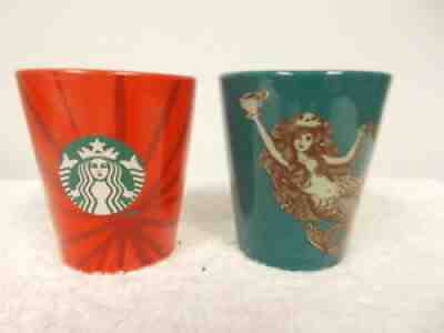 2 2014 Starbucks Red & Teal Mermaid Siren Espresso Shot Demitasse 3 fl oz Cups - Sold on eBay Sep 04, 2021 for $24.99