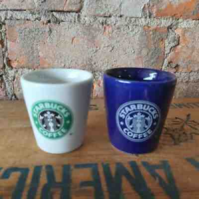 2 Starbucks Espresso Shots Cups Siren Logo White 1 oz + Cobalt Blue 2 oz - Sold on eBay Jul 22, 2021 for $15.99
