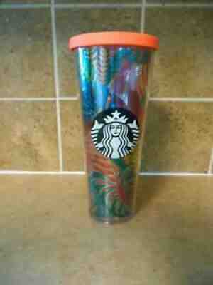 2017 Starbucks 24 oz Tropical Metallic Palm Leaves Bug Tumbler Missing Straw - Sold on eBay Jun 29, 2021 for $49.95